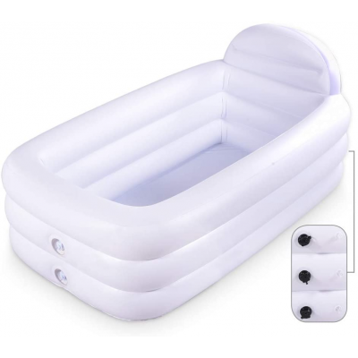 Inflatable Portable Bathtub, White Durable Soaking Bath Tub with Large Backrest, Freestanding Inflatable Pool Bathroom Home Spa