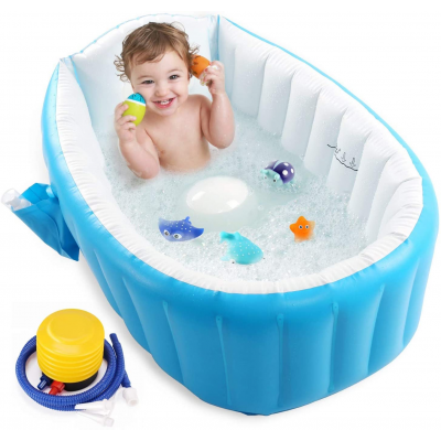 Inflatable Baby Bathtub, Kid Infant Toddler Infant Newborn Inflatable Foldable swimming Pool (Blue)